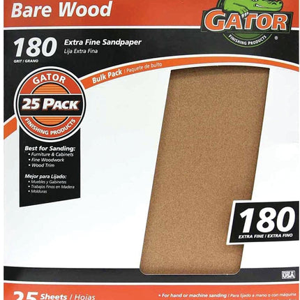 Gator 3273 Sanding Sheet, 11 in L, 9 in W, 180 Grit, Garnet Abrasive :EA: QUANTITY: 25