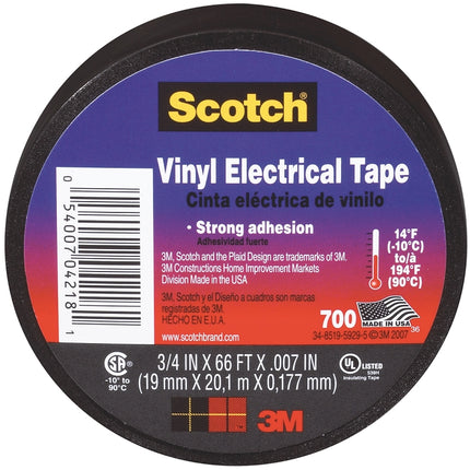 Scotch 4218-BA-40 Electrical Tape, 66 ft L, 3/4 in W, Vinyl Backing, Black :EA: QUANTITY: 1