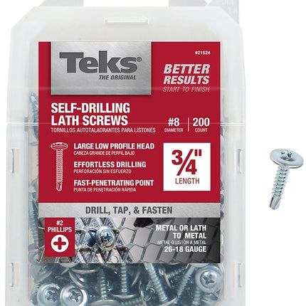 Teks 21524 Lath Screw, #8 Thread, Truss Head, Phillips Drive, Drill Point, Steel, Zinc :PK: QUANTITY: 1