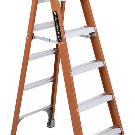 Louisville FS1506 Step Ladder, 6 ft H, Type IA Duty Rating, Fiberglass, 300 lb, 5-Step, 125 in Max Reach :EA: QUANTITY: 1