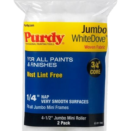 Purdy White Dove 140624010 Jumbo Mini Roller Cover, 1/4 in Thick Nap, 4-1/2 in L, Dralon Fabric Cover :PK 2: QUANTITY: 1