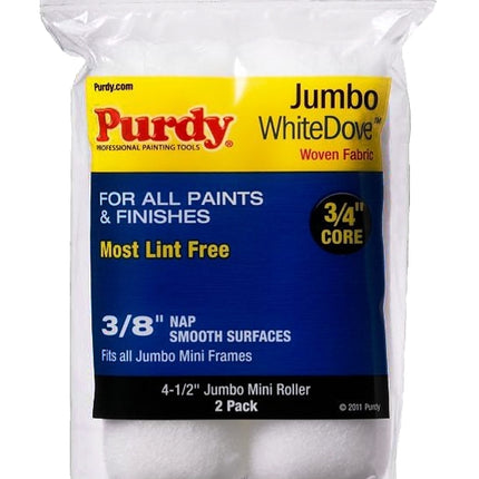 Purdy White Dove 14G624012 Jumbo Mini Roller Cover, 3/8 in Thick Nap, 4-1/2 in L, Dralon Fabric Cover :PK 2: QUANTITY: 1