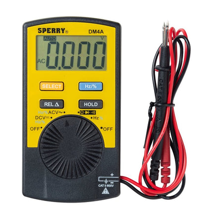 Sperry Instruments DM4A Pocket Digital Multimeter, 1 mV to 600 VAC/VDC, 0.1 Hz to 99.99 kHz, 0.1 to 99.9% VAC/VDC :CD 1: QUANTITY: 1