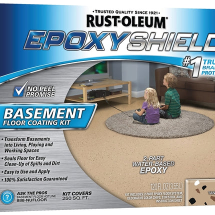 Rust-Oleum 203008 Basement Floor Coating Kit, Satin, Tan, Liquid :EA: QUANTITY: 1