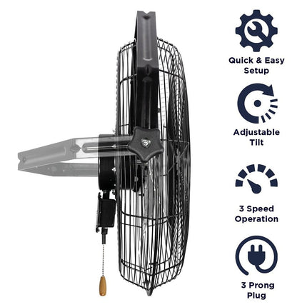 MaxxAir HVWM 18 Wall-Mount Fan, 120 V, 3-Blade, 3-Speed, 1350 cfm Low, 1400 cfm Medium, 1450 cfm High Air :EA: QUANTITY: 1