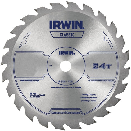 Irwin 15070 Circular Saw Blade, 10 in Dia, 5/8 in Arbor, 24-Teeth, Carbide Cutting Edge, Applicable Materials: Wood :CD 1: QUANTITY: 1