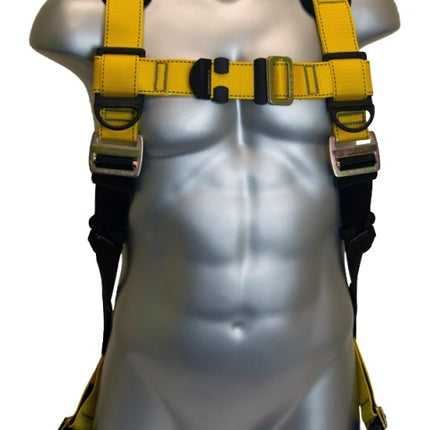 Guardian Fall Protection 37101 Full Body Harness, M/L, 130 to 420 lb, Polyester Webbing, Black/Yellow :EA: QUANTITY: 1