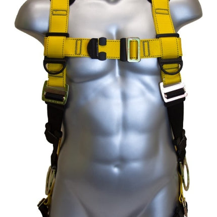 Guardian Fall Protection 37110 Full Body Harness, XL/2XL, 130 to 420 lb, Polyester Webbing, Black/Yellow :EA: QUANTITY: 1