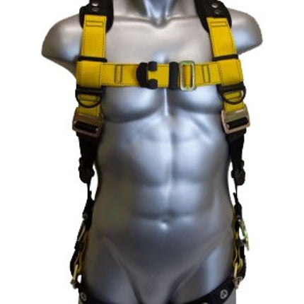 Guardian Fall Protection 37113 Full Body Harness, M/L, 130 to 420 lb, Polyester Webbing, Black/Yellow :EA: QUANTITY: 1