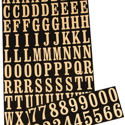 Hy-Ko MM-2 Packaged Number and Letter Set, 7/8 in H Character, Gold Character, Black Background, Mylar :CD: QUANTITY: 10