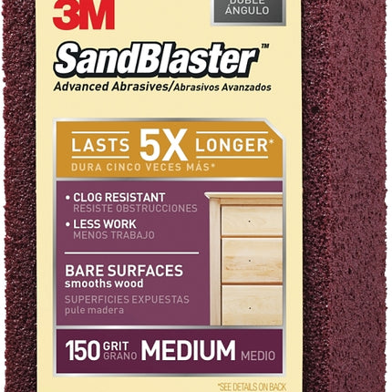 3M SandBlaster 9562 Sanding Sponge, 4-1/2 in L, 2-1/2 in W, 150 Grit, Medium, Aluminum Oxide Abrasive :EA: QUANTITY: 1