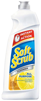 Soft Scrub 00865 Kitchen and Bathroom Cleaner, 24 oz Bottle, Liquid, Lemon, White