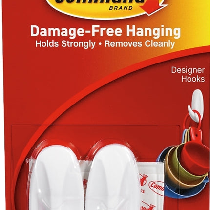 Command 17082 Designer Hook, 1/4 in Opening, 1 lb, 2-Hook, Plastic, White