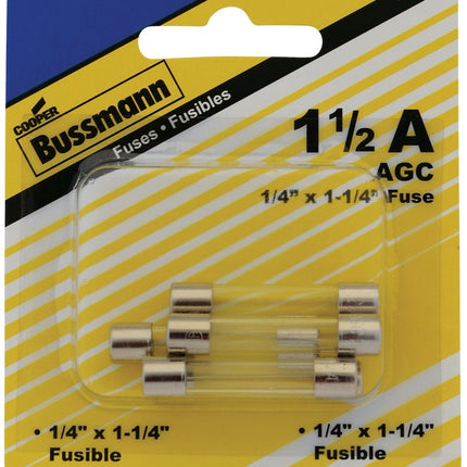 Bussmann BP/AGC-1-1/2-RP Tube Fuse, 250 V, 1.5 A, 100 A, 10 kA Interrupt :CD  5: QUANTITY: 1