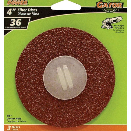 Gator 3063 Fiber Disc, 4 in Dia, 36 Grit, Extra Coarse, Aluminum Oxide Abrasive, Fiber Backing