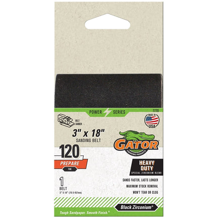 Gator 7770 Sanding Belt, 3 in W, 18 in L, 120 Grit, Fine, Zirconium Oxide Abrasive :EA: QUANTITY: 1