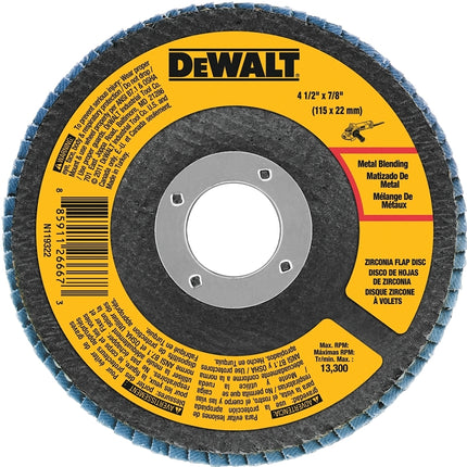 DeWALT DWA8207 Flap Disc, 4-1/2 in Dia, 7/8 in Arbor, Coated, 60 Grit, Medium, Zirconia Abrasive