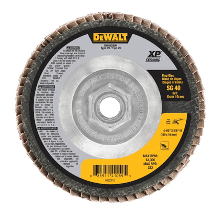 DeWALT XP Ceramic DWA8280H Flap Disc, 4-1/2 in Dia, 5/8-11 Arbor, 40 Grit, Coarse, Ceramic Abrasive, Cloth Backing :EA: QUANTITY: 1