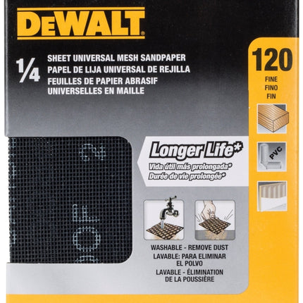 DeWALT DWAM4323 Mesh Sandpaper, 4-1/2 in W, 5-1/2 in L, 120 Grit, Fine, Silicon Carbide Abrasive