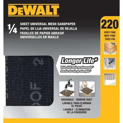 DeWALT DWAM4326 Mesh Sandpaper, 4-1/2 in W, 5-1/2 in L, 220 Grit, Very Fine, Silicon Carbide Abrasive