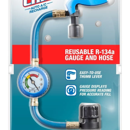 EZ Chill EZC110-4 Gauge and Hose, Reusable, Blue, For: R-134a Sealed and Self-Sealing Cans