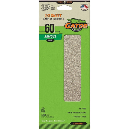 Gator 5043 Sanding Sheet, 3-2/3 in W, 9 in L, 60 Grit, Coarse, Aluminum Oxide Abrasive, Paper Backing :PK  6: QUANTITY: 1