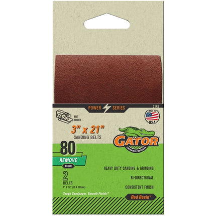 Gator 3146 Sanding Belt, 3 in W, 21 in L, 80 Grit, Medium, Aluminum Oxide Abrasive :PK  2: QUANTITY: 1