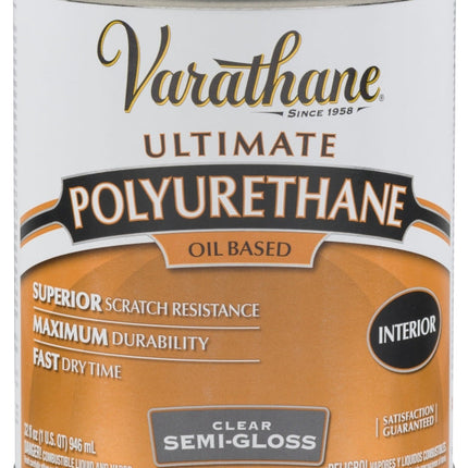 Varathane 6041H Polyurethane, Semi-Gloss, Liquid, Clear, 1 qt :QUART: QUANTITY: 1