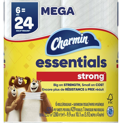 Charmin Essentials Strong 97342 Toilet Paper, Paper :PK 6: QUANTITY: 3