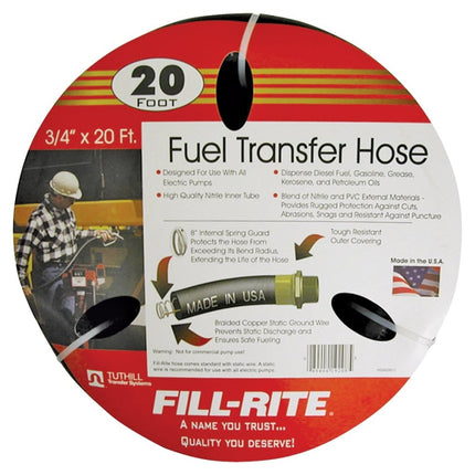 Fill-Rite FRH07520 Fuel Transfer Hose, 20 ft L, Neoprene, Black :EA: QUANTITY: 1