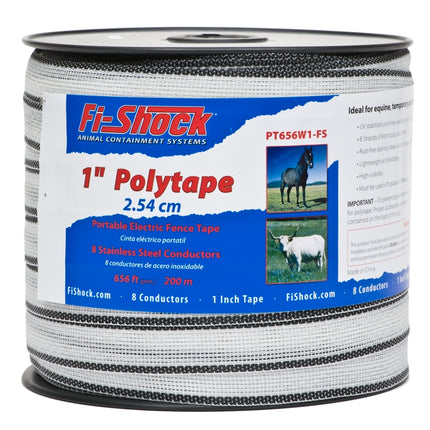 Zareba Fi-Shock PT656W1-FS Polytape, 656 ft L, 1 in W, 8-Strand, Stainless Steel Conductor, White :EA: QUANTITY: 1