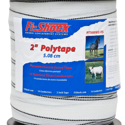 Zareba Fi-Shock PT500W2-FS Polytape, 500 ft L, 2 in W, 14-Strand, Stainless Steel Conductor, White :EA: QUANTITY: 1