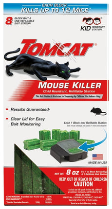 Tomcat 0371210 Refillable Mouse Bait Station, 4-1/4 in L, 1-1/2 in W, 8-1/4 in H, 8 oz Bait :EA: QUANTITY: 1