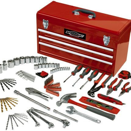 Speedway 8836 Tool Chest with Bonus Tool Set, 60 lb, 23-1/2 in OAW, 13.8 in OAH, 11.6 in OAD, Steel, Red, 3-Drawer :SET: QUANTITY: 1