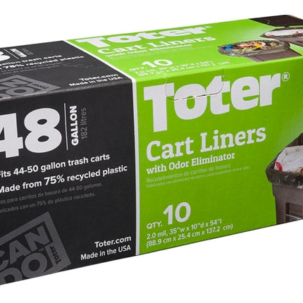 Toter GB048-R8000 Trash Cart Liner, 48 gal Capacity, Plastic, Black :PK10: QUANTITY: 8