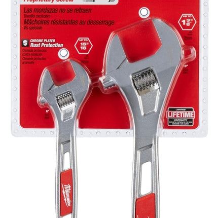 Milwaukee 48-22-7400 Adjustable Wrench Set, 6 in, 10 in OAL, 1-3/8 in, 15/16 in Jaw, Steel, Chrome, Ergonomic Handle :CD: QUANTITY: 1