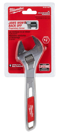 Milwaukee 48-22-7408 Adjustable Wrench, 8 in OAL, 1-1/8 in Jaw, Steel, Chrome, Ergonomic Handle :CD: QUANTITY: 1