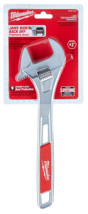 Milwaukee 48-22-7412 Adjustable Wrench, 12 in OAL, 1-5/8 in Jaw, Steel, Chrome, Ergonomic Handle :CD: QUANTITY: 1