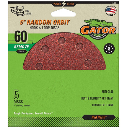 Gator 3725 Sanding Disc, 5 in Dia, 60 Grit, Coarse, Aluminum Oxide Abrasive, Vented :PK  5: QUANTITY: 1