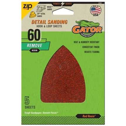 Gator 3733 Sanding Sheet, 3-1/2 in W, 5 in L, 60 Grit, Coarse, Aluminum Oxide Abrasive, Paper Backing :PK  5: QUANTITY: 1