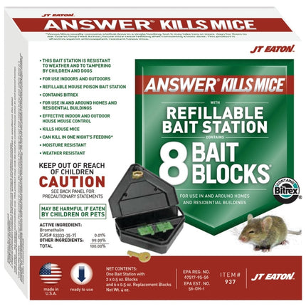 J.T. Eaton 937 Mouse Killer with Reusable Bait Station, 1 oz Bait, Green :EA: QUANTITY: 1