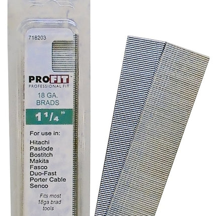 ProFIT 0718203 Finish Nail, 1-1/4 in L, 18 Gauge, Steel, Electro-Galvanized, Brad Head, Smooth Shank :CD1M: QUANTITY: 1