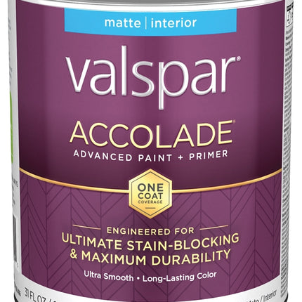 Valspar Accolade 1100 028.0011002.005 Latex Paint, Acrylic Base, Matte, Ultra White, 1 qt, Plastic Can :QUART: QUANTITY: 1