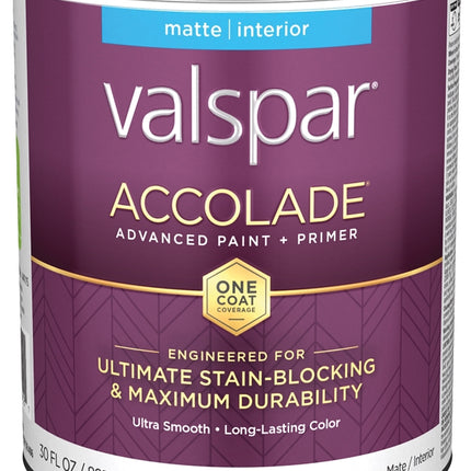 Valspar Accolade 1100 028.0011003.005 Latex Paint, Acrylic Base, Matte, Tint Base, 1 qt, Plastic Can :QUART: QUANTITY: 1