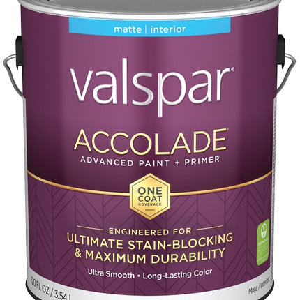 Valspar Accolade 1100 028.0011003.007 Latex Paint, Acrylic Base, Matte, Tint Base, 1 gal, Plastic Can :GAL: QUANTITY: 4