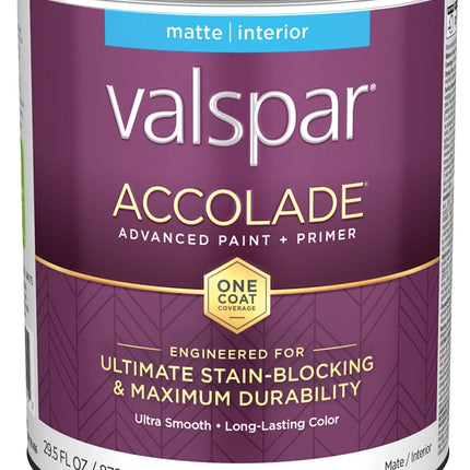 Valspar Accolade 1100 028.0011004.005 Latex Paint, Acrylic Base, Matte, Clear Base, 1 qt, Plastic Can :QUART: QUANTITY: 1