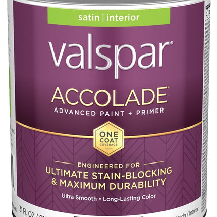 Valspar Accolade 1200 028.0012002.005 Latex Paint, Acrylic Base, Satin, Ultra White, 1 qt, Metal Can :QUART: QUANTITY: 1