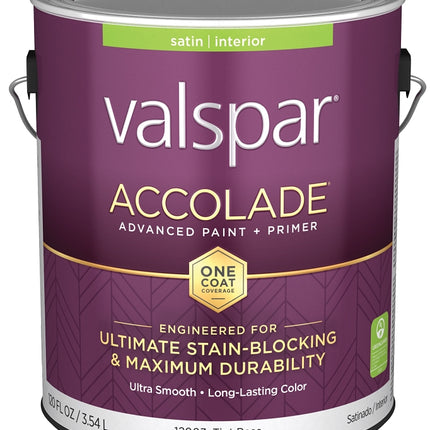 Valspar Accolade 1200 028.0012003.007 Latex Paint, Acrylic Base, Satin, Tint Base, 1 gal, Plastic Can :GAL: QUANTITY: 4