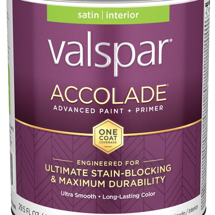 Valspar Accolade 1200 028.0012004.005 Latex Paint, Acrylic Base, Satin, Clear Base, 1 qt, Plastic Can :QUART: QUANTITY: 1