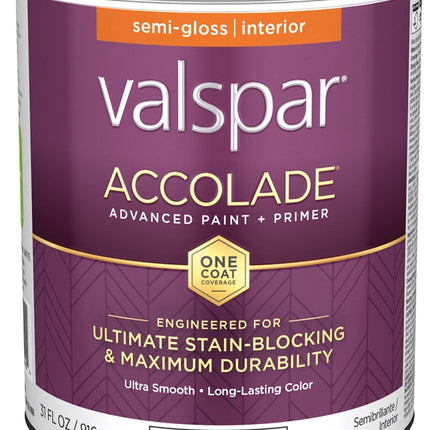 Valspar Accolade 1300 028.0013002.005 Latex Paint, Acrylic Base, Semi-Gloss, Ultra White, 1 qt, Metal Can :QUART: QUANTITY: 1